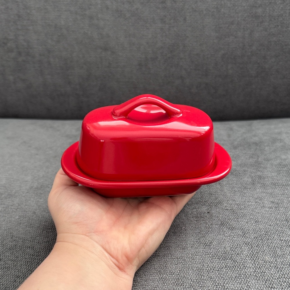 Mini Red Ceramic Butter Dish - Picture 3 of 3